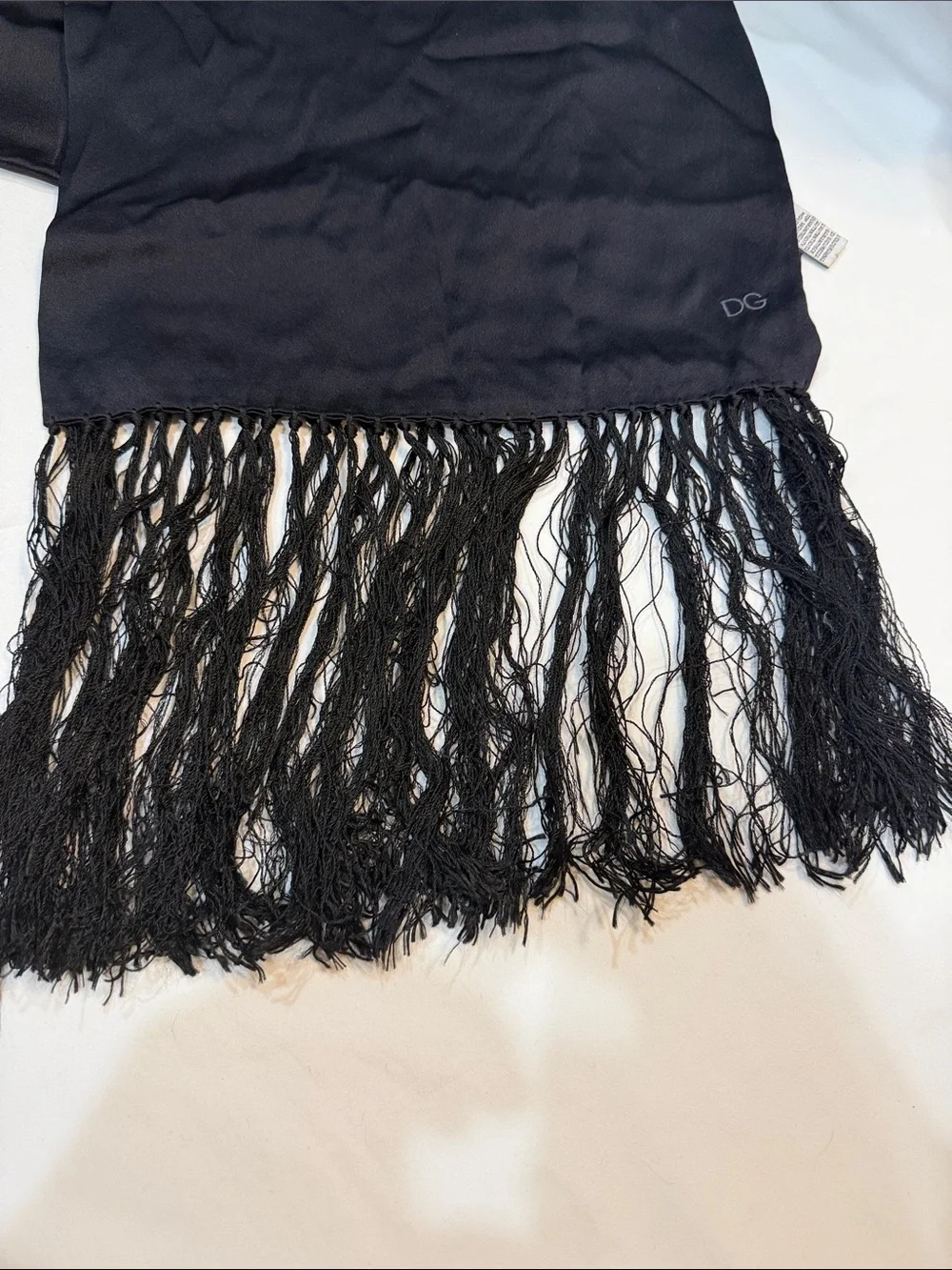Dolce & Gabbana Black Silk Fringe Scarf made in Italy
